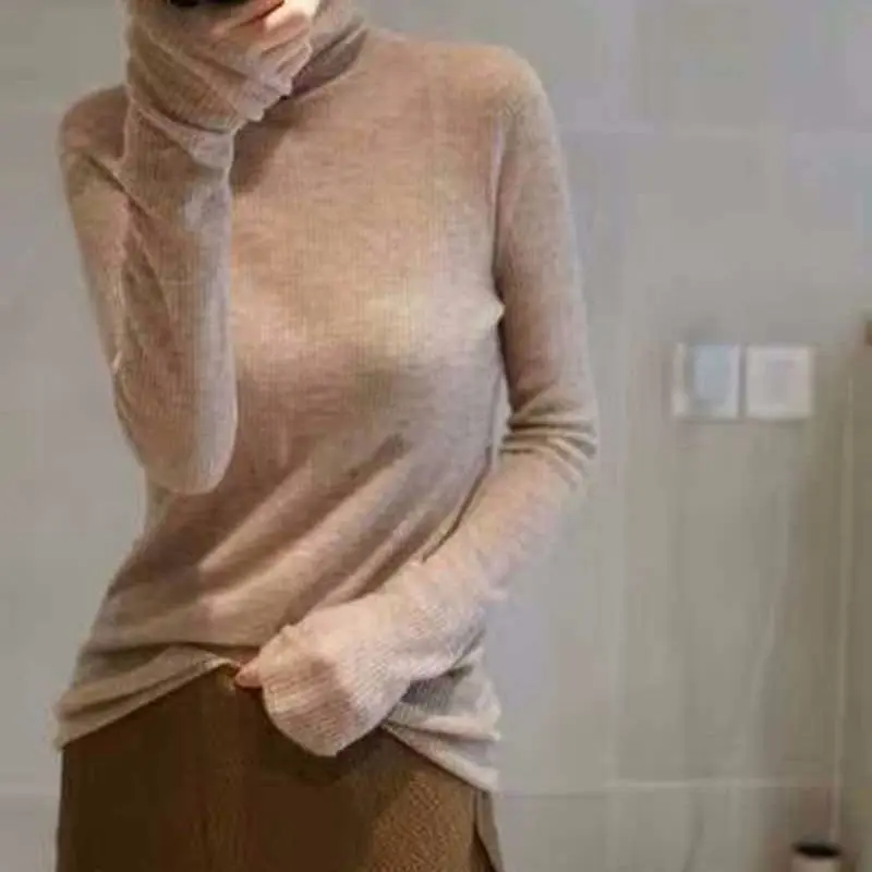 Spring Autumn Women Pullover Female Thin Knitted Sweaters Turtleneck Elegant Korean Fashion Soft Women\'s Top