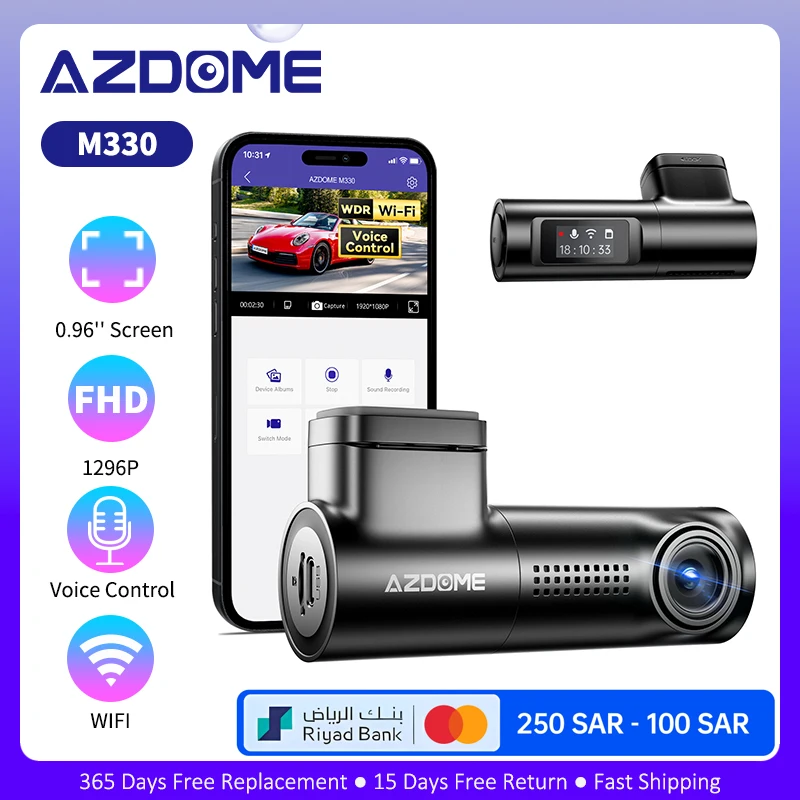 

AZDOME M330 Dash Cam WiFi FHD 1080P Front Dash Camera for Cars Voice Control Car Camera WDR Night Vision 24 Hours Parking Mode