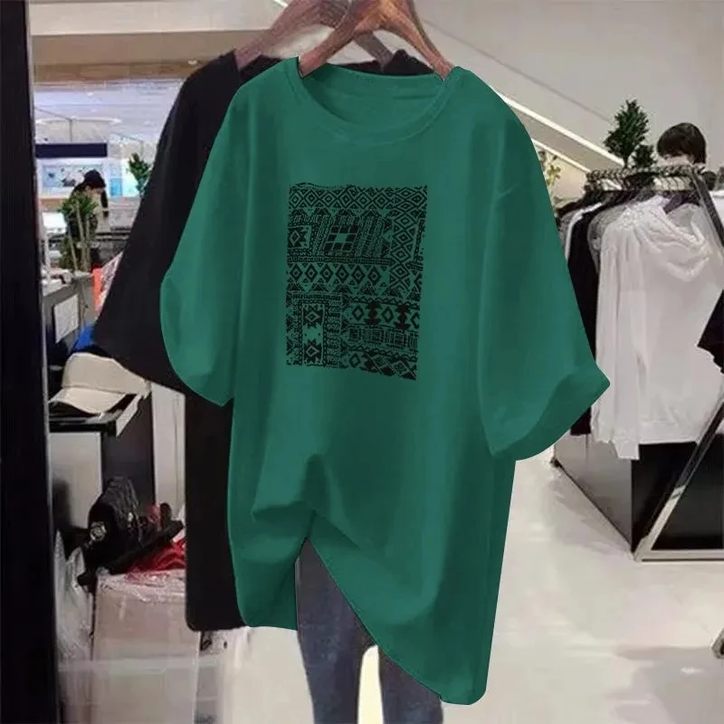 Plus Size 5XL 150KG Women Summer T shirt Cartoon O Neck Short Sleeve Tees Loose Oversized Black Tops