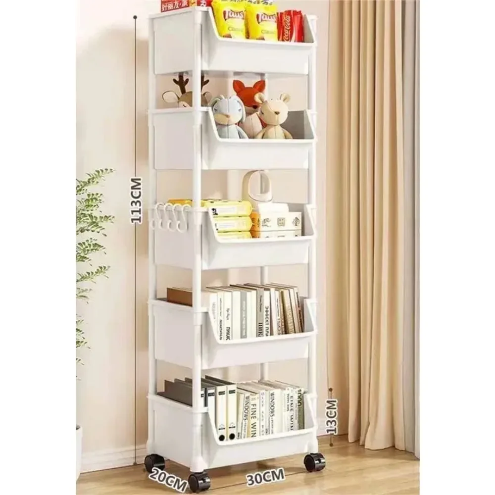 Trolley Storage Rack Movable Bookshelf Multifunctional Living Room Storage Rack Children Toy Organizer Shelf Household Organizer