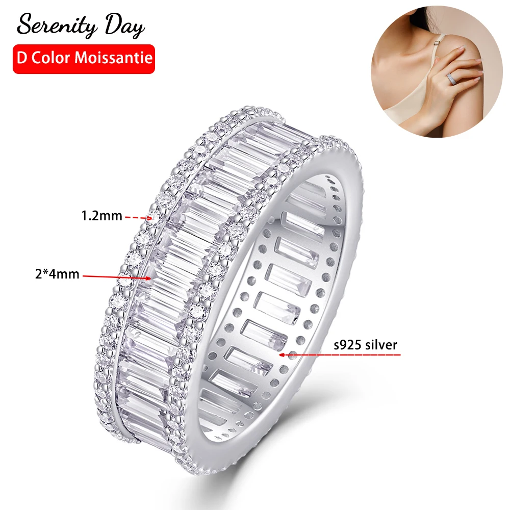 Serenity D Color 1.2mm 2*4mm Emerald Cut Moissanite Row Rings For Women S925 Silver Bands Plated 18K Wedding Rings Fine Jewelry