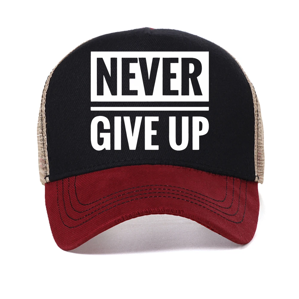 

never give up Print Design baseball cap Men'S summer outdoor Adjustable Sports Caps fashion Breathable mesh Snapback hat