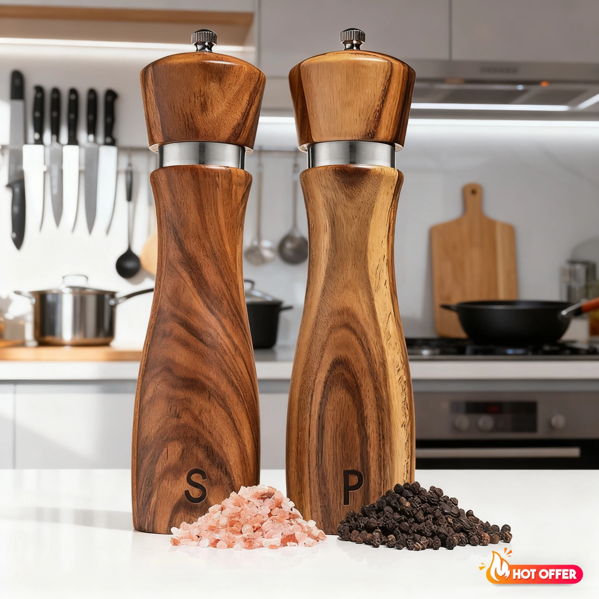 

Salt and Pepper Shakers Grinder Manual Spice Mills Adjustable Ceramic Core Multi Purpose Seasoning Tool for Kitchen Cooking Wood