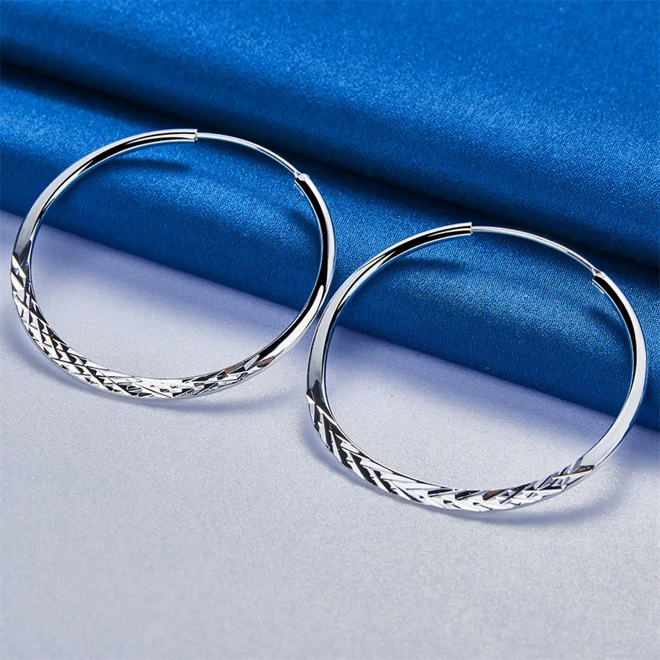 925 Sterling Silver 40/45/50mm Exquisite Diamond Round Earrings for Women Fashion Jewelry Party Favors Wedding Accessories