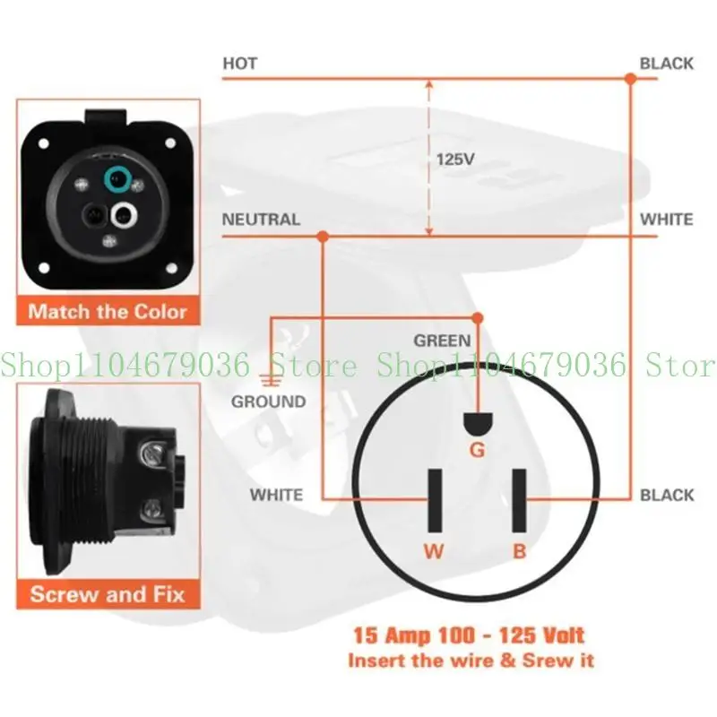 652F Replacement Inlet Plug Recessed Outlet NEMA 5-15 Receptacle for RVs Trailer Trailer Boat Ship Marine for Camper 125V 15
