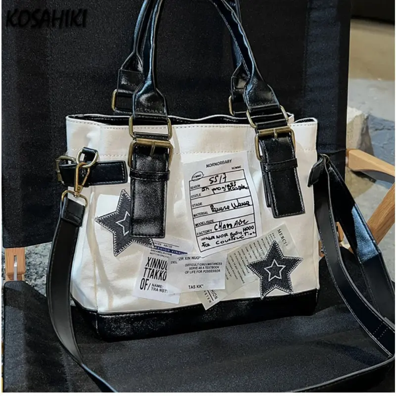 2024 New Vintage High-capacity Star Canvas Bag Luxury Design Y2k Aesthetic Tote Bags Grunge Harajuku Crossbody Handbags Women