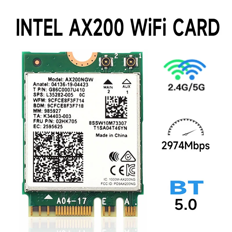 สำหรับ Intel AX200 Band 2400 Mbps NGFF M.2 Bluetooth 5.0 การ์ดเครือข่าย Wifi 2.4G/5G 802.11ac /ax WIFI AX200NGW