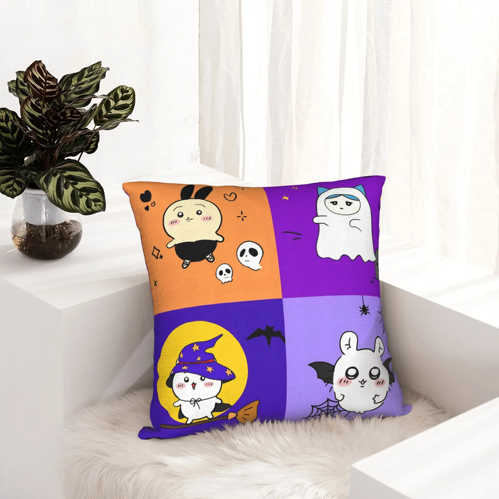 Chiikawas Halloween Kawaii Spooky Ghost Witch Pillowcase Cushion Cover Decorations  Throw Pillow Case Cover Home Square 45X45cm