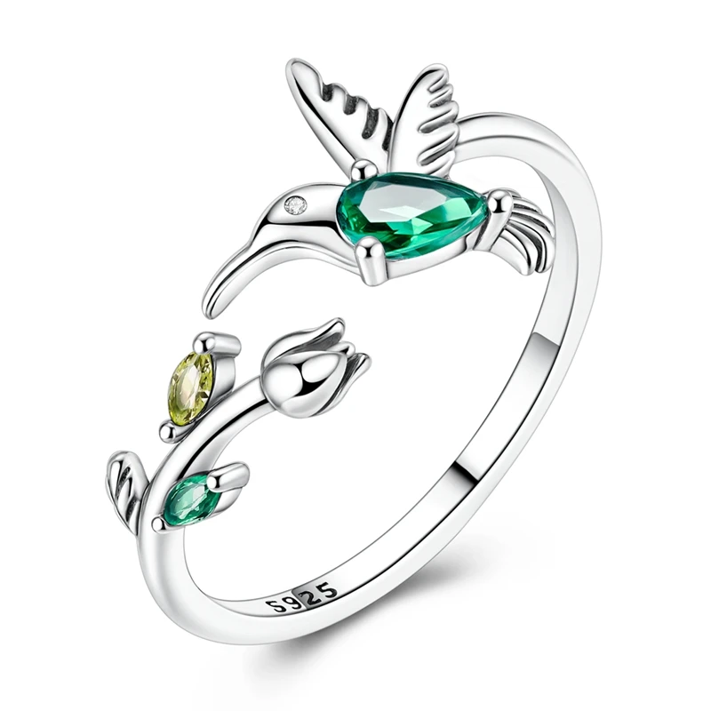 Women's Clover Adjustable Ring, Hummingbird Design Gift