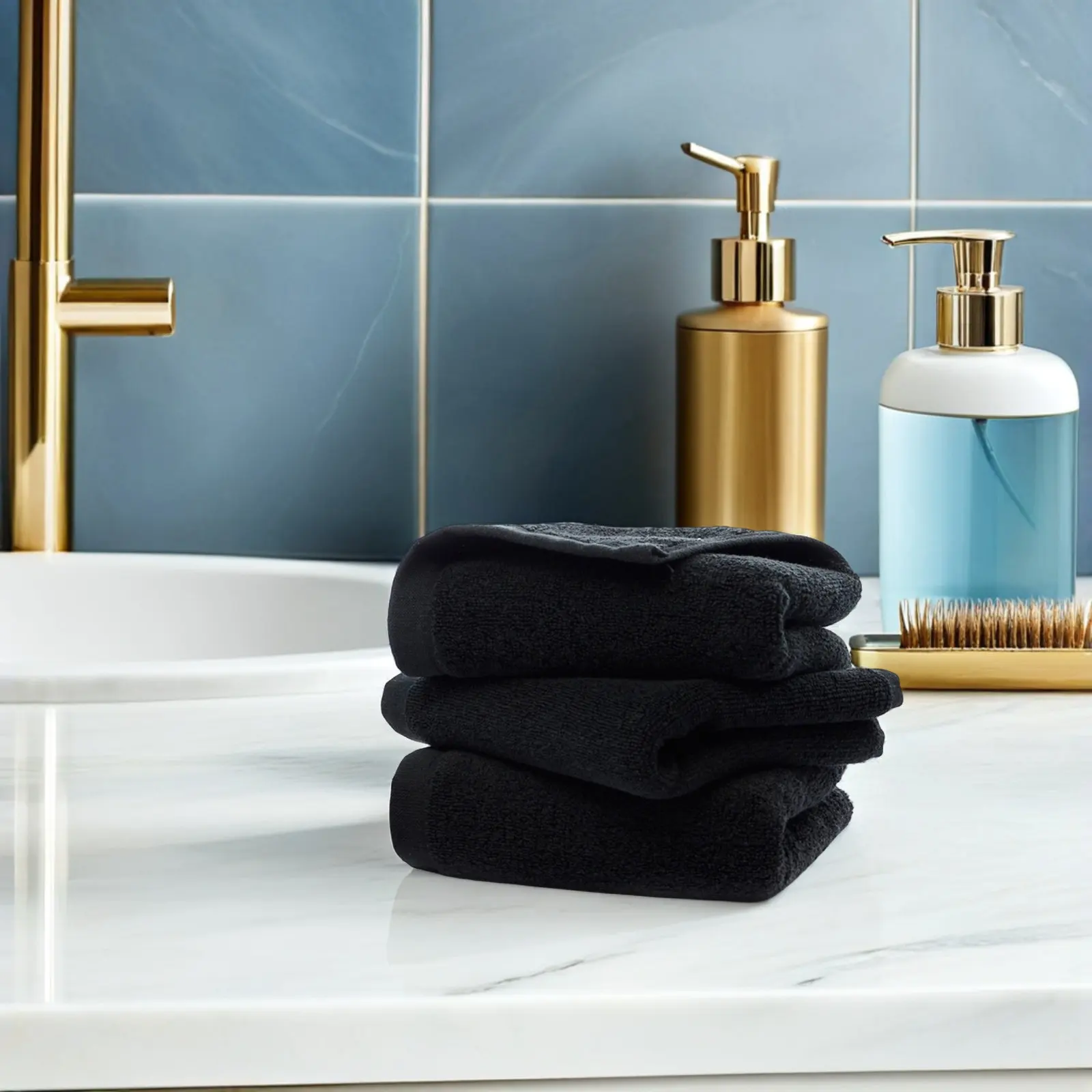 Extra Large Black Cotton Hand Towel Pure Natural Soft Absorbent Luxury Towel for Bathroom Hotel Spa 35x75cm