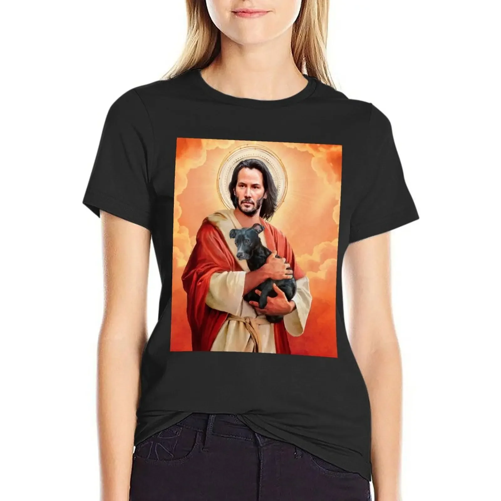 keanu jesus Canvas P T-Shirt Aesthetic clothing funny cropped t shirts for Women