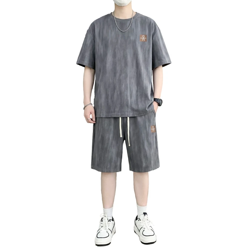 【T-Shirt + 5-Point Shorts】Men's T-Shirt Set New Summer Fashion Unique Tie-Dye Street Style Trendy Sports Casual Two-Piece Suit