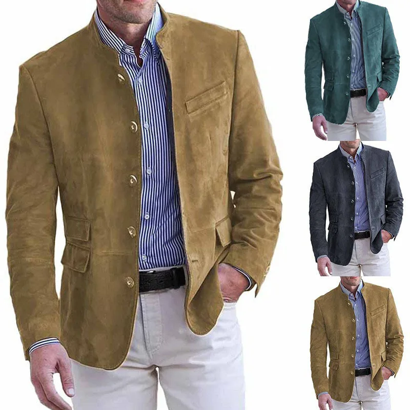 Blazer Men's Fashion Gentleman Business Retro Suede Versatile and Trendy Wedding Professional Casual Performance Host Blazer