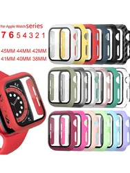 Tempered Glass+cover For Apple Watch 8 44mm 40mm 42mm 38mm PC bumper Screen Protector Case iWatch series 7 6 5 4 3 se 41mm 45mm