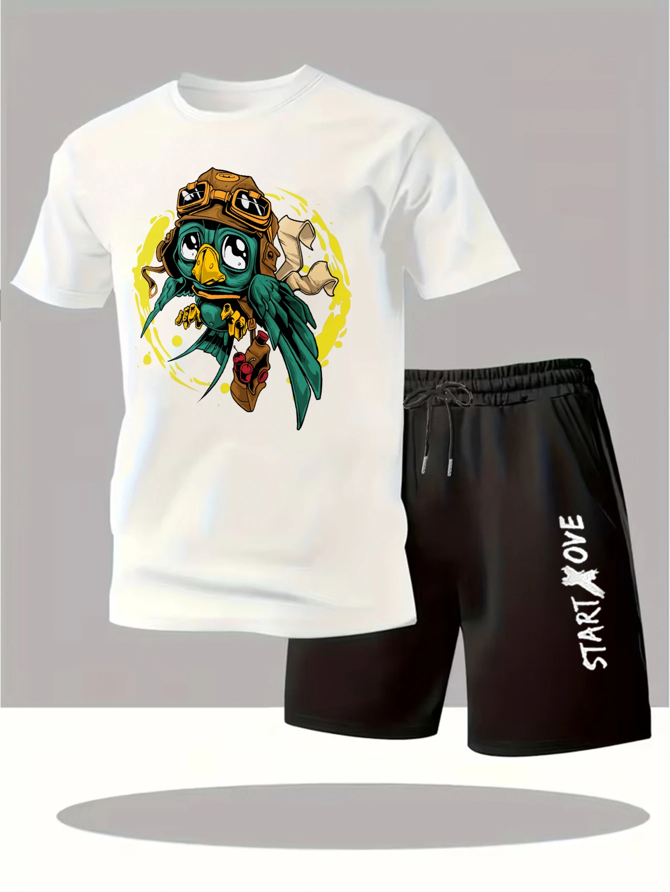 

Мужской спортивный костюм 2025: Новинка, модный комплект с графическим принтом, укороченный рукав, для мужчин