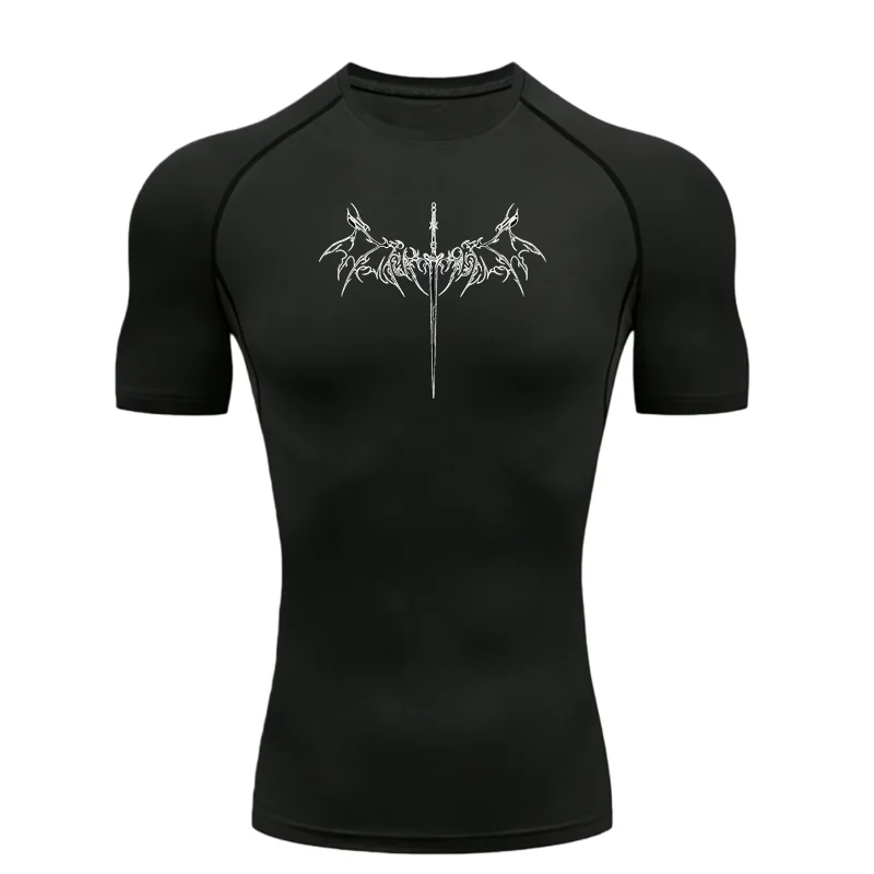 

Sword With Wings Men's Sports T-shirt Training Fitness Compression Workout T-Shirt Rashguard Tops Quick Dry Short Sleeve T-Shirt