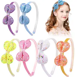 Fashion Glitter Bow Tie Headband Girls Kpop Dots Plastic Cloth Colorful Bow Knot Hairband Kids Birthday Party Hair Accessories