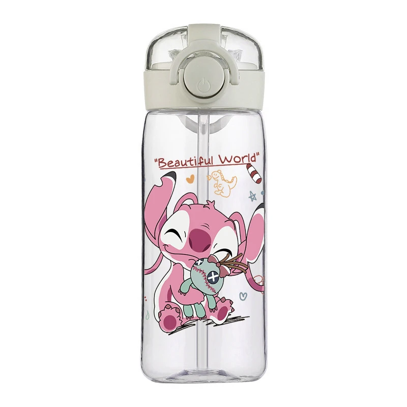 400Ml Disney Stitch Sports Water Bottle with Straw Anime Portable Water Bottles Fitness Bike Cup Summer Kids Outdoor Cold Water