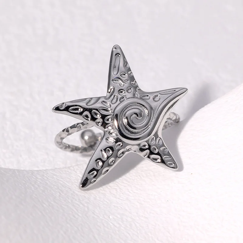 Trendy Sun Motif Adjustable Ring 18K Gold Plated Titanium Steel Open Ring for Women Minimalist Dainty Stackable Jewelry