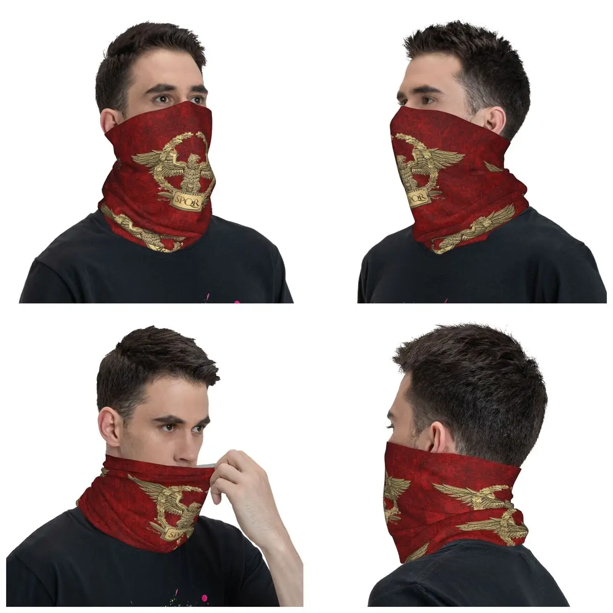 Gold SPQR Roman Imperial Eagle Neck Gaiter Women Men UV Protection Winter Bandana Scarf for Ski