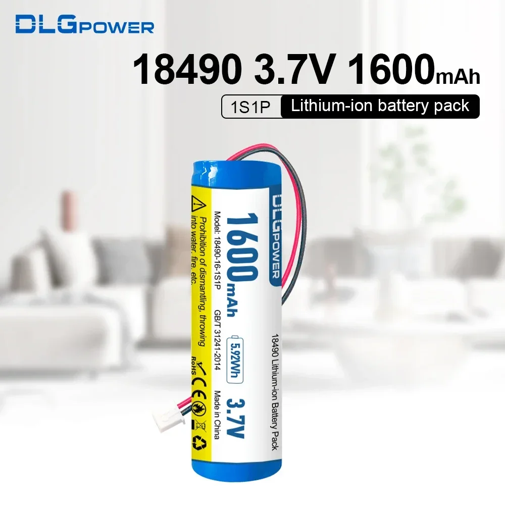 

DLG 18490 Li-Ion Battery Pack 3.7V1600mAh 1S1P Protection Plate XH2.54 Plug Rechargeable Li-Ion Battery 18500 Applicable