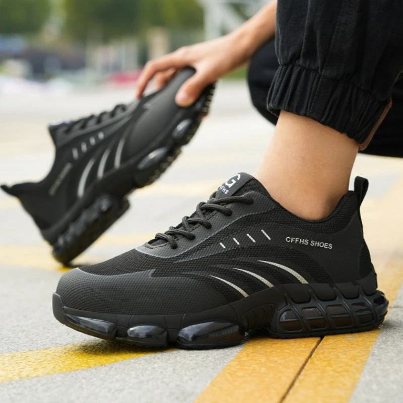 Schwarze Sicherheitsschuhe mit Stahlkappe, leichte Arbeitsschuhe für Damen und Herren, industrielle Sicherheitsstiefel, rutschfeste Arbeitsschuhe_voghion.com