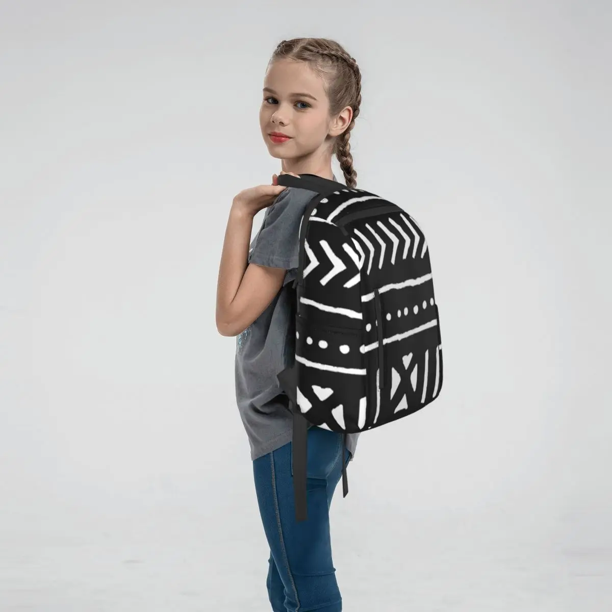 African Mud Cloth Black And White Backpack Daypack Boys Girls BookBag School Bag Shoulder Bags for Men Women