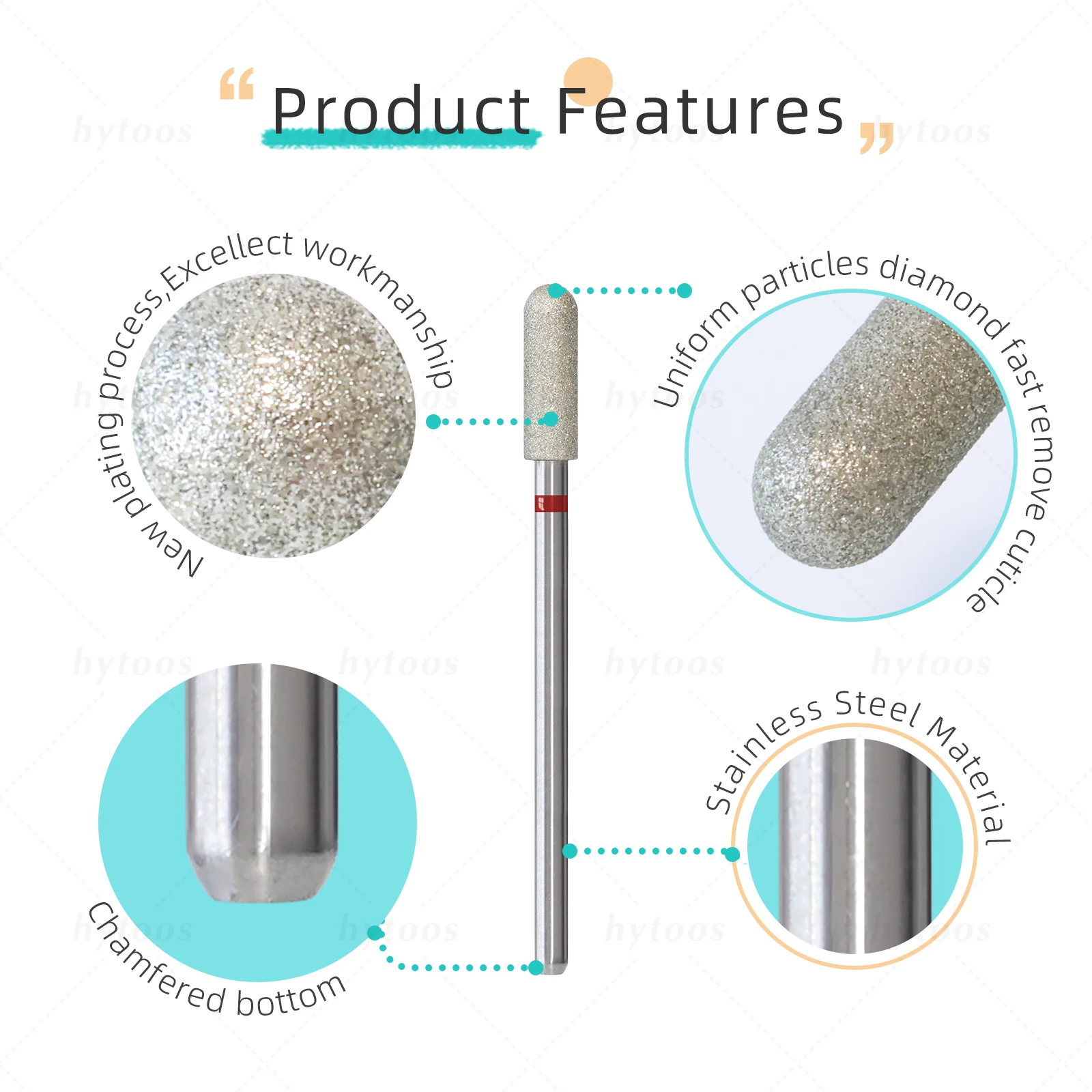 HYTOOS Diamond Cuticle Nail Drill Bits 4mm Round Barrel Russian Nail Bit Professional Safety Under Cleaner Tools for Dead Skin
