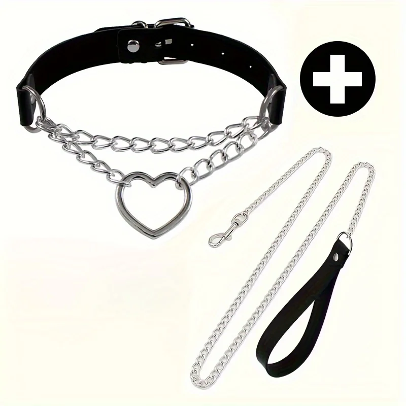 1 Sexy Heart Collar Plus 1 Leash Chain Lover Necklace Necklace Party Halloween Cosplay New Year Christmas Creative Birthday Gift