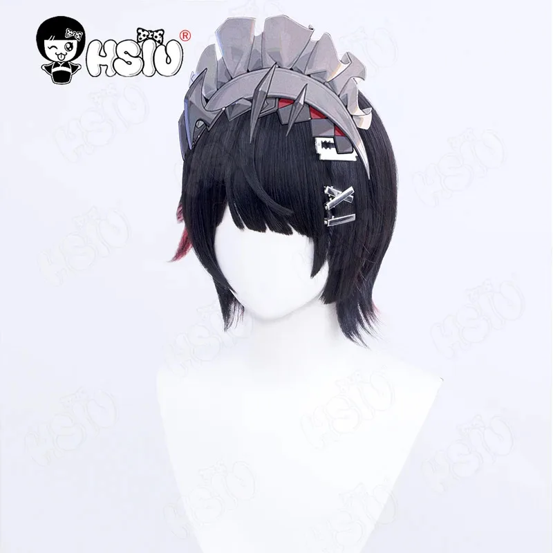 إلين جو شعر مستعار تأثيري لعبة Zenless منطقة صفر شعر مستعار تأثيري HSIU 30 سنتيمتر أسود أحمر داكن مزيج الشعر القصير شعر مستعار اصطناعي + غطاء شعر مستعار