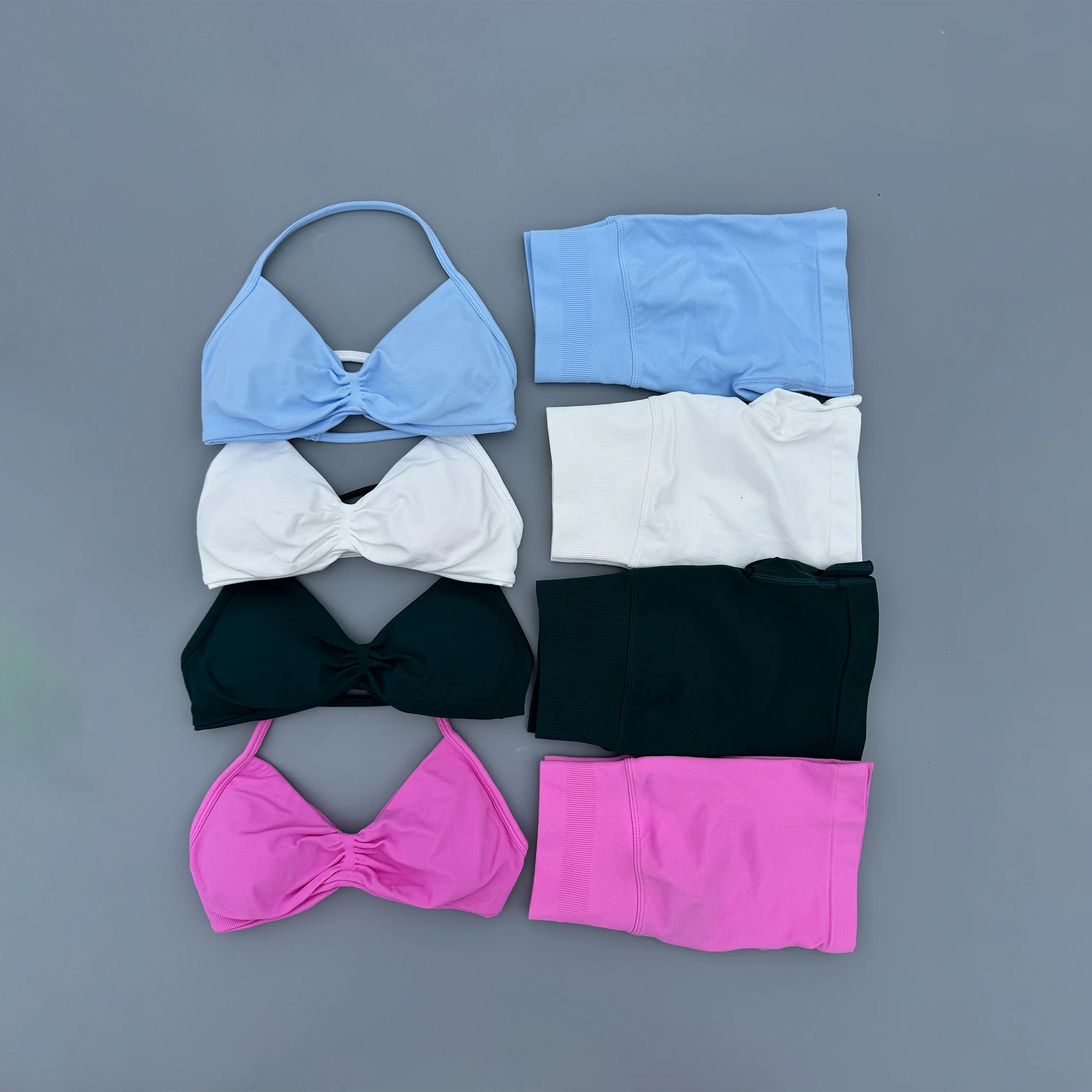 AURA SHARK Sports Set 2 Piece Women Strappy Gym Yoga Bra Workout Scrunch Shorts Fitness Sports Suit Clothes Seamless Yoga Sets