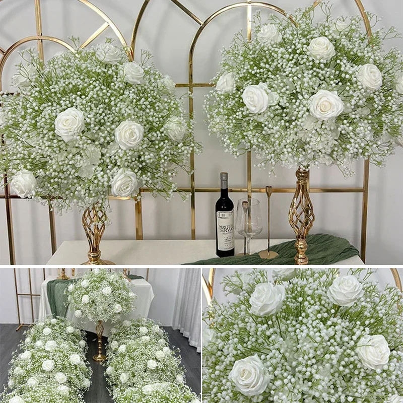 النباتات الخضراء كرة زهرية اصطناعية الورد الأبيض ترتيب الخضرة الزفاف الديكور الجدول محور كرة زهرية الطريق الرائدة #3