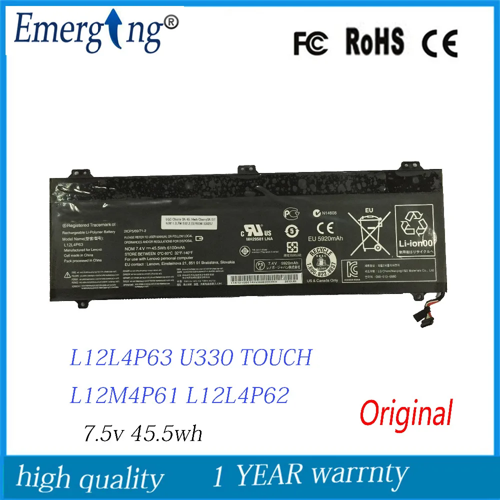 

7.5V 45.5WH Original New Laptop Battery for Lenovo Ideapad U330 U330P U330T Series L12M4P61 L12L4P63 21CP5/69/71-3