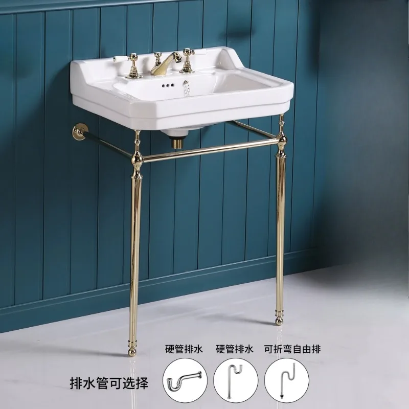 Retro bathroom all-copper floor bracket wash basin, classical bracket basin, American homestay pure copper wash basin