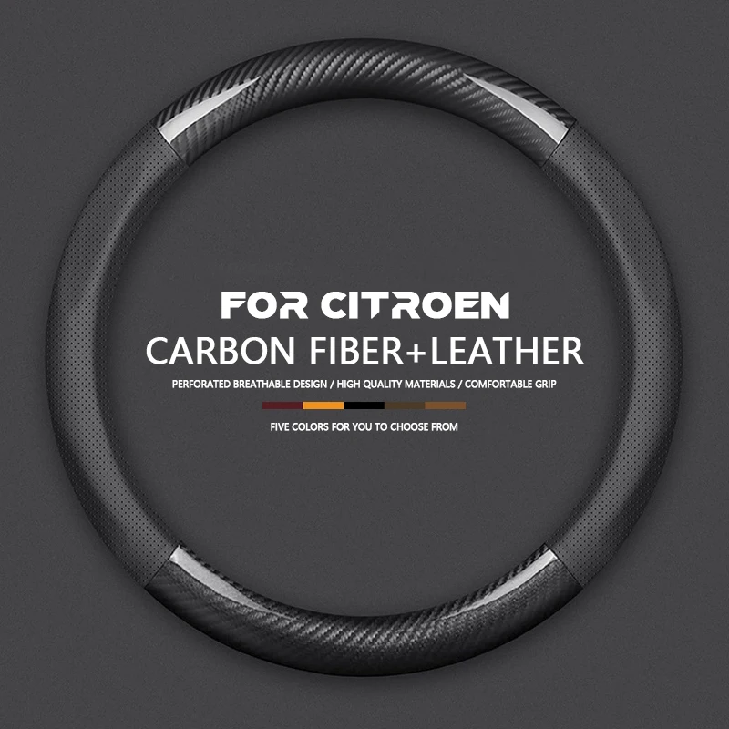 

Car Leather Carbon Fiber Steering Wheel Cover For Citroen C1 C2 C3 C3L C4 C4L C5 C6 C4L Berlingo Picasso Aircross Sega Elysee