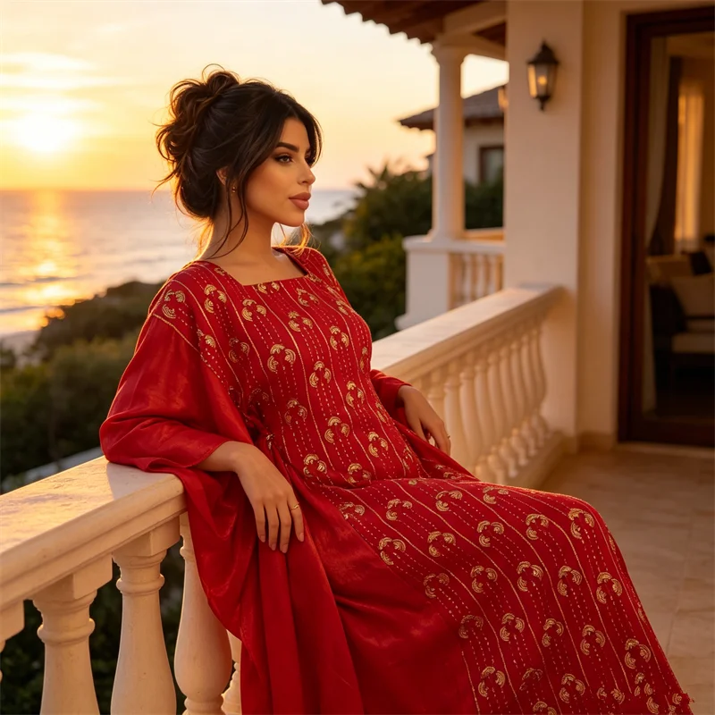 

Dubai Abaya Women Batwing Sleeve Dress Sequin Jalabiya Muslim Party Gown Islamic Loose Robe Morocco Kaftan Turkey Caftan Abayas