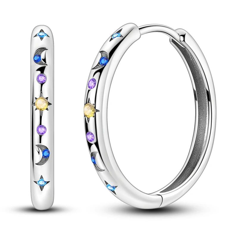 Ohrringe aus 925er-Sterlingsilber für Damen, farbiger Zirkonium-Edelstein, Stern-Creolen für Jahrestag, Hochzeit, Schmuck, Geschenke