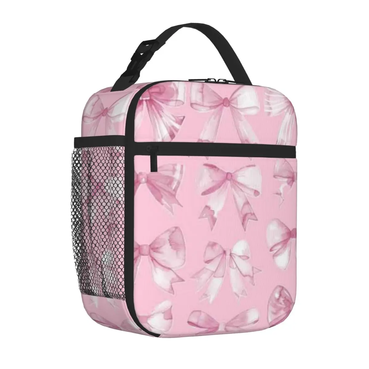 Bestselling Coquette Ribbons Bows Solid Color Outdoor Lunch Bag Family Outing Food Tote Bag