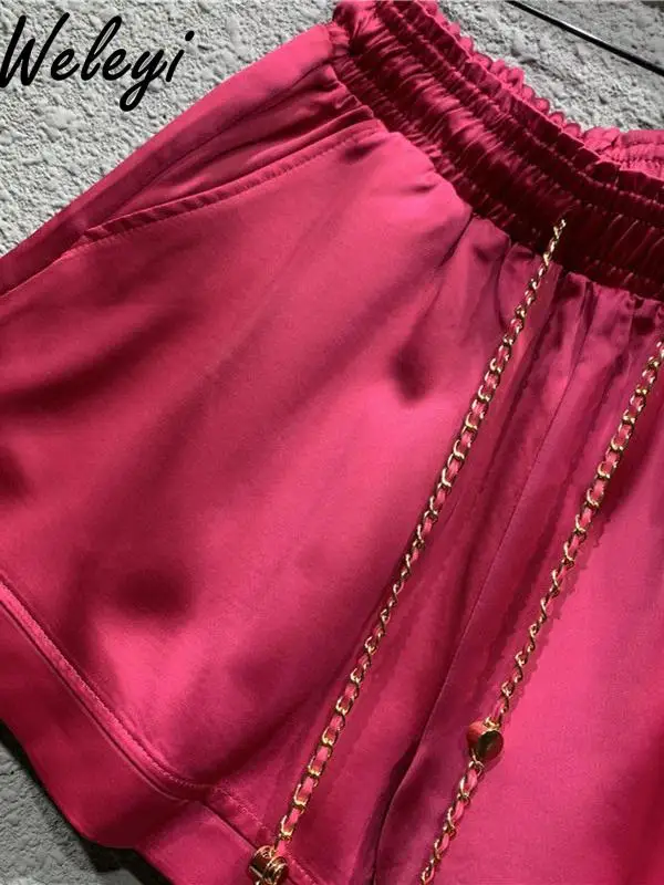 Summer Women's Elastic High-waisted Satin Short Pants Casual 2024 New Streetwear Large Size Loose A-shaped Wide-leg Shorts Woman