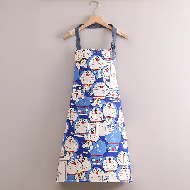 Delantales de cocina Doraemons, moda de Anime, estampado impermeable, ropa para hornear Chef en casa con bolsillos, delantal resistente al aceite para adultos