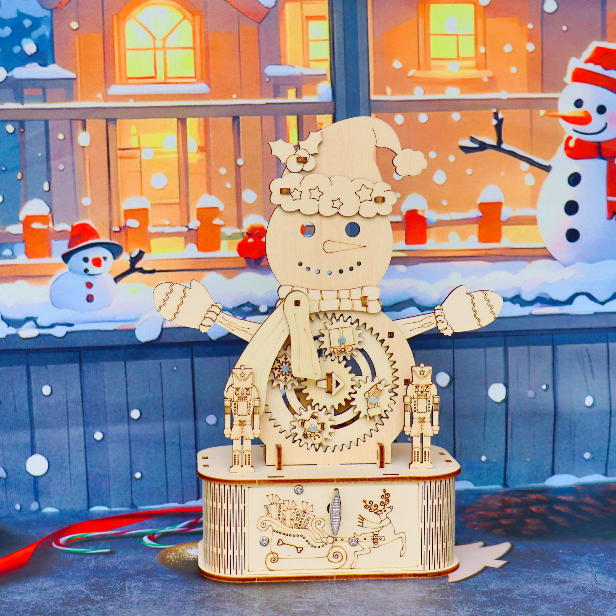 لغز خشبي ثلاثي الأبعاد لموسيقى رجل الثلج، لعبة تجميع الموسيقى الإبداعية، نموذج مشهد محاكاة الشتاء، تعليم تفاعلي بين الوالدين والطفل