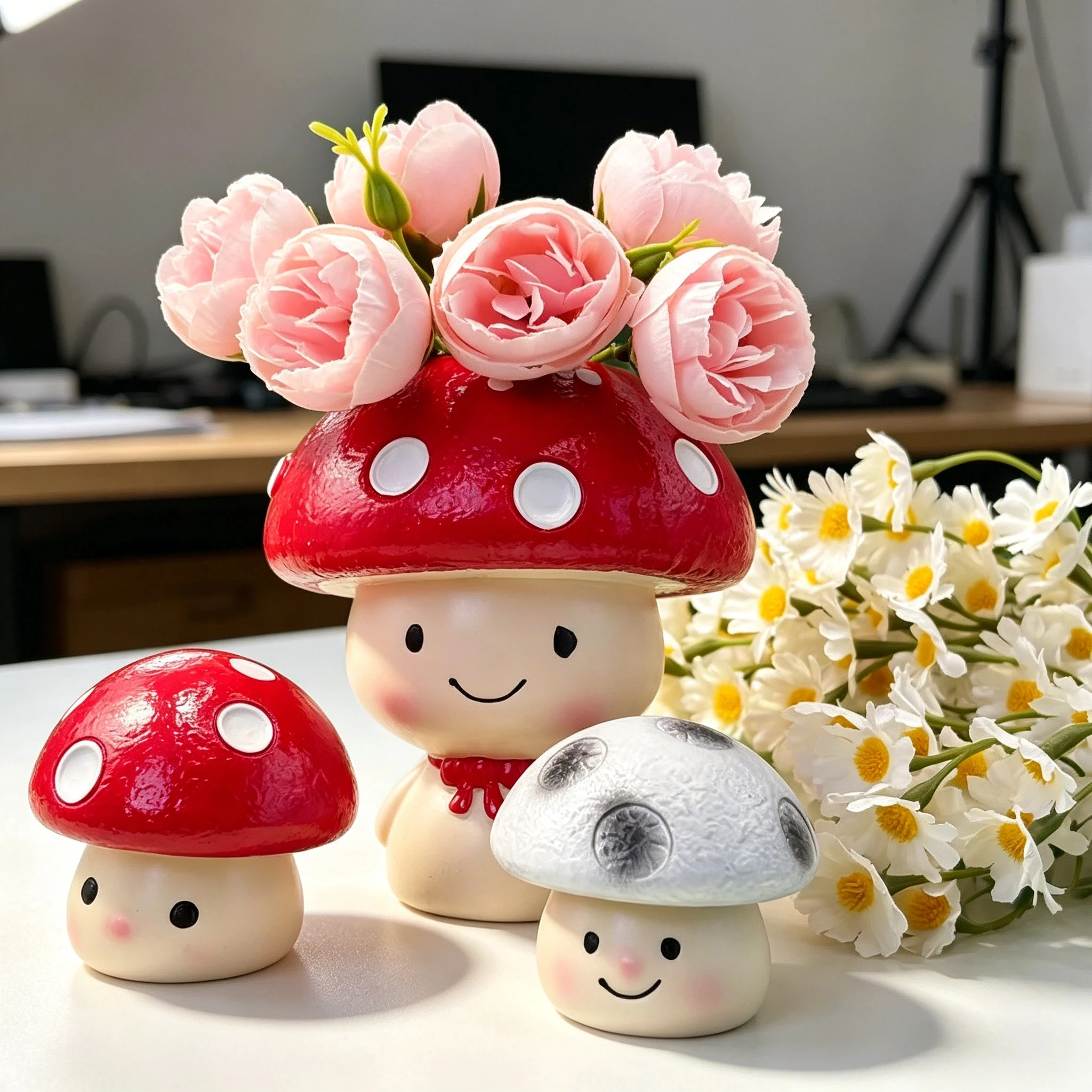 3 Pieces, Red Umbrella White Dot Mushroom Resin Statue Ornaments, Forest-Style Pastoral Desktop Decoration, Resin Crafts Mushroom-Shaped Display Pieces, Ideal Home Decor, Living Room Entryway Bedroom Decoration, Office Desk Stress-Relief Ornaments, Balcony Greenery Landscaping Props, Cafe Window Display Decoration, Valentine's Day Christmas Easter Thanksgiving Holiday Decorations, Suitable for All Occasions, Thoughtful Gifts, Waterproof, Shatter-Resistant, Easy to Clean, Durable Resin Crafts view 5