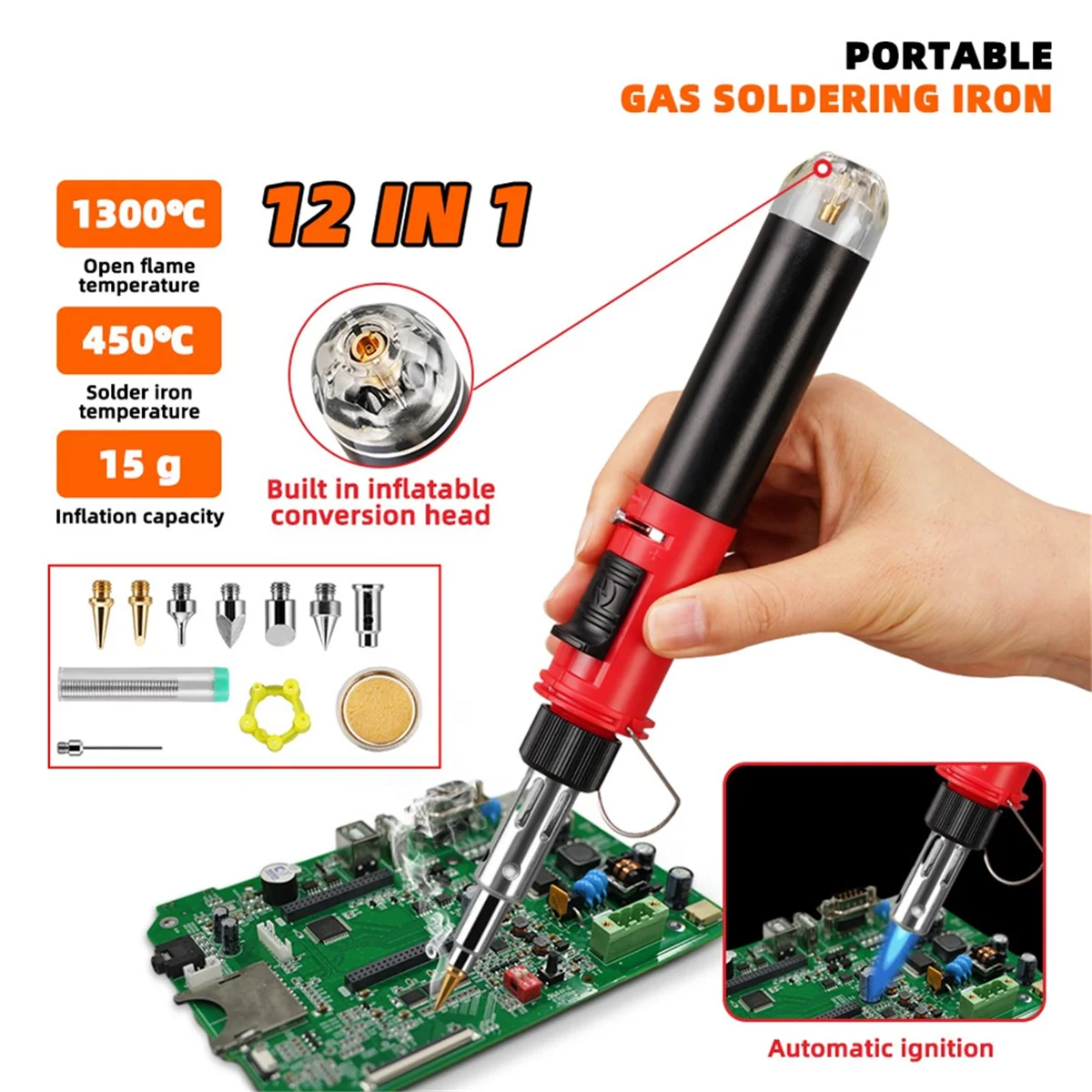 A76I Cordless Gas Soldering Iron Heat Gun Blower Torch Self-Ignite Instant Start Adjustable Flame Control Welding Tool,B