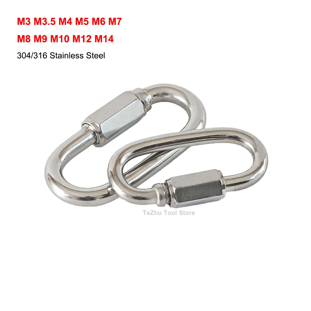 304/316 Stainless Steel Oval Quick Links Safety Snap Hook Climbing Carabiner Lock Buckle M3 M3.5 M4 M5 M6 M7 M8 M9 M10 M12 M14