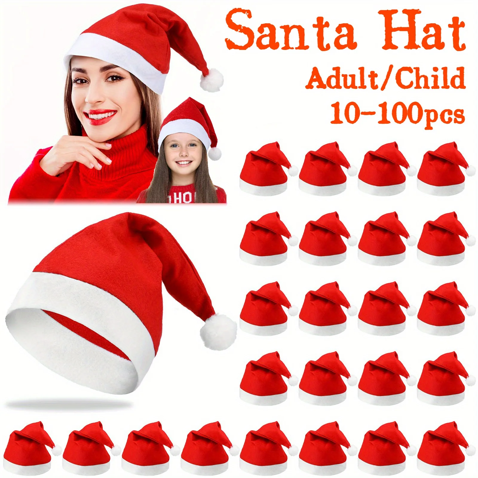 

10/20/50/100pcs of Non-Woven Fabric Santa Claus Christmas Hats for Adults And Children, Perfect for Festive Celebrations During