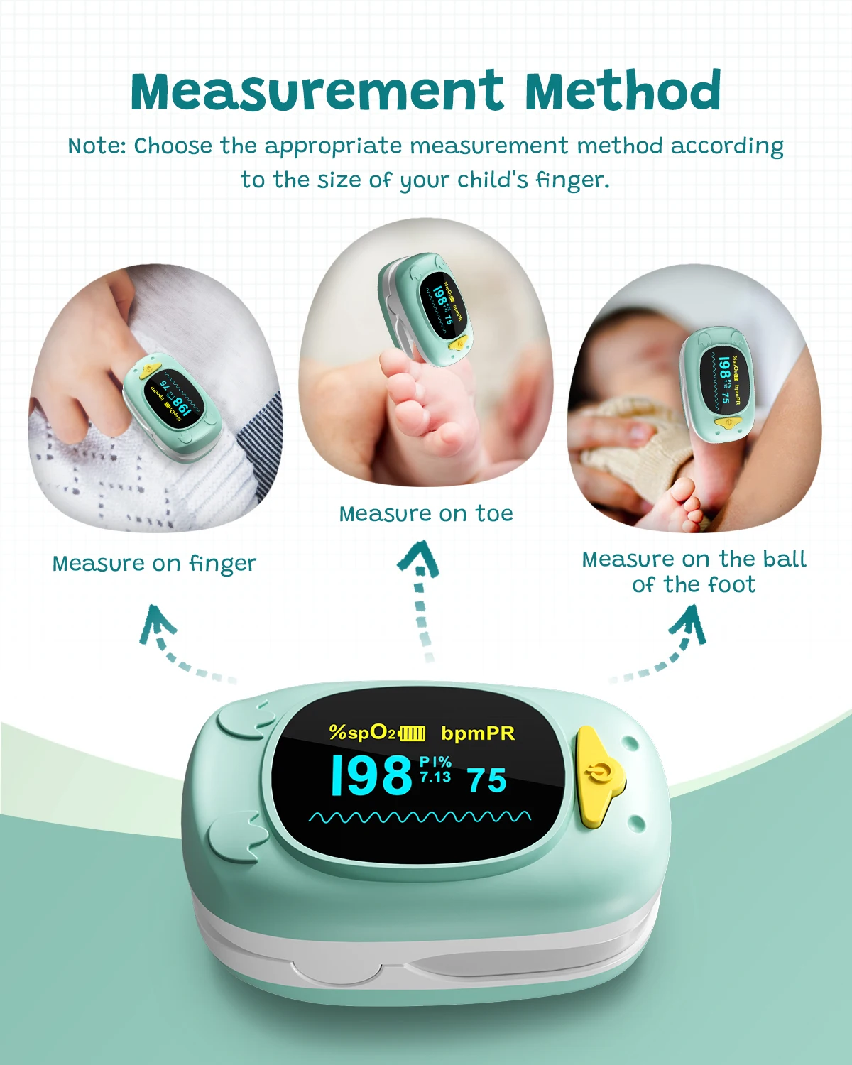 HealthTree Finger Baby Pulse Oximeter Pediatric Oximetro De Dedo SpO2 PR PI Pulsioximetro Gift for Kid Child Children Portable