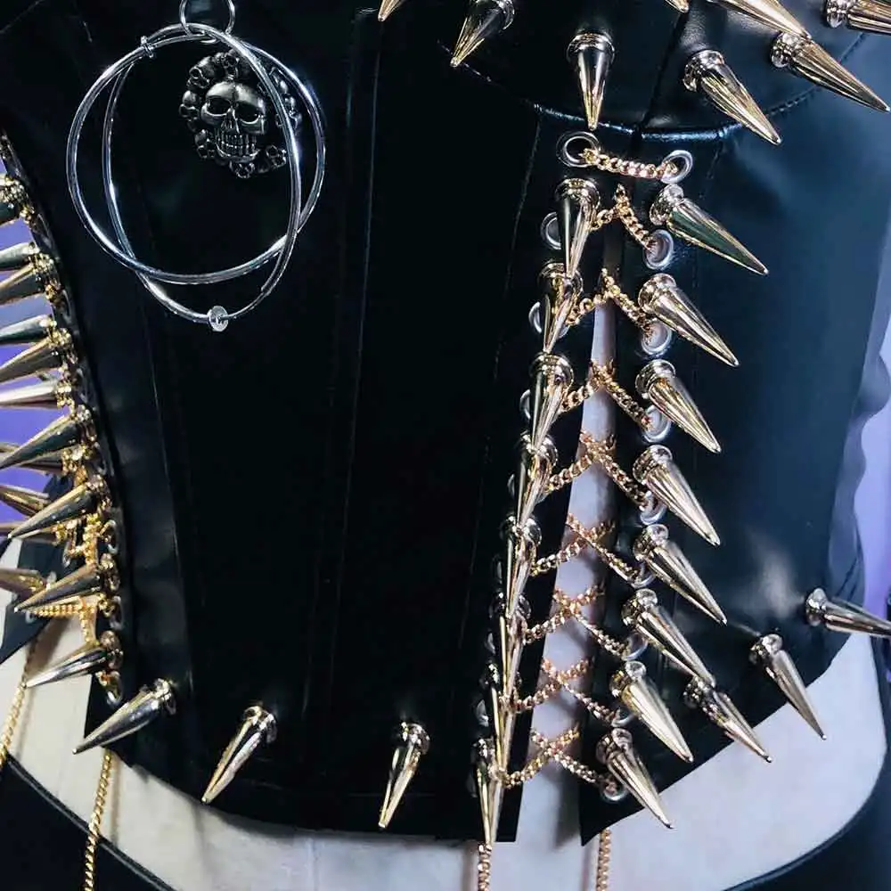 في سن المراهقة رصع برشام 90s E-Girls الجرونج لتقوم بها بنفسك القوطية Y2K القمم الدبابات ايمو الشرير الصخرة Harajuku القوطي Cummerbunds يدوية الجمجمة العصرية #5