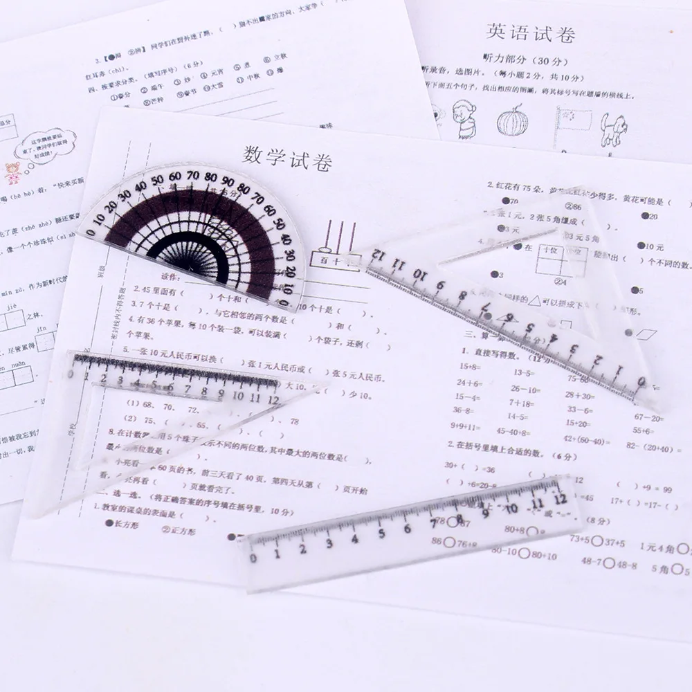 Dollhouse Plasitc Ruler Triangle Protractor Set Mini Miniature Simulation School Model Learning Supplies Landscape Accessories view 5