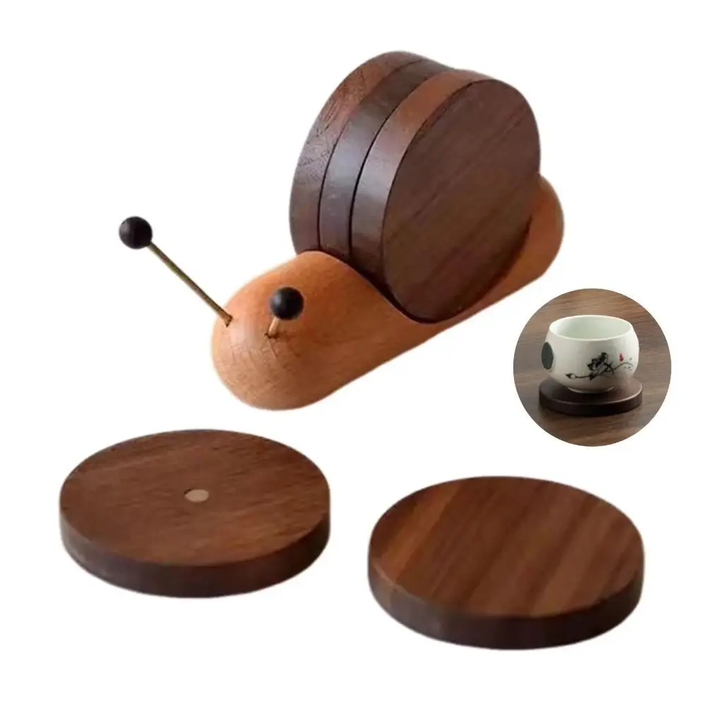 

Round Snail Shape Drink Coaster Set Walnut Wooden Magnetic Tea Cup Mat Heat Resistant Anti-scald Table Insulation Pad Countertop