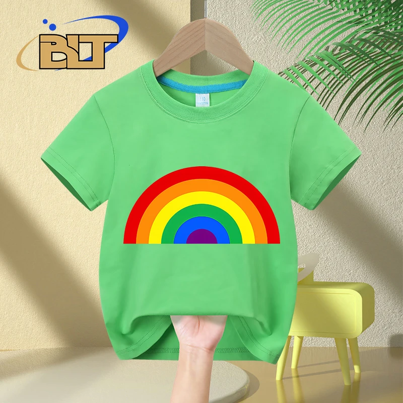 Das Regenbogen bedruckte Kinder T-Shirt Sommer Kinder reine Baumwolle kurz ärmel ige lässige Tops Jungen und Mädchen Geschenke